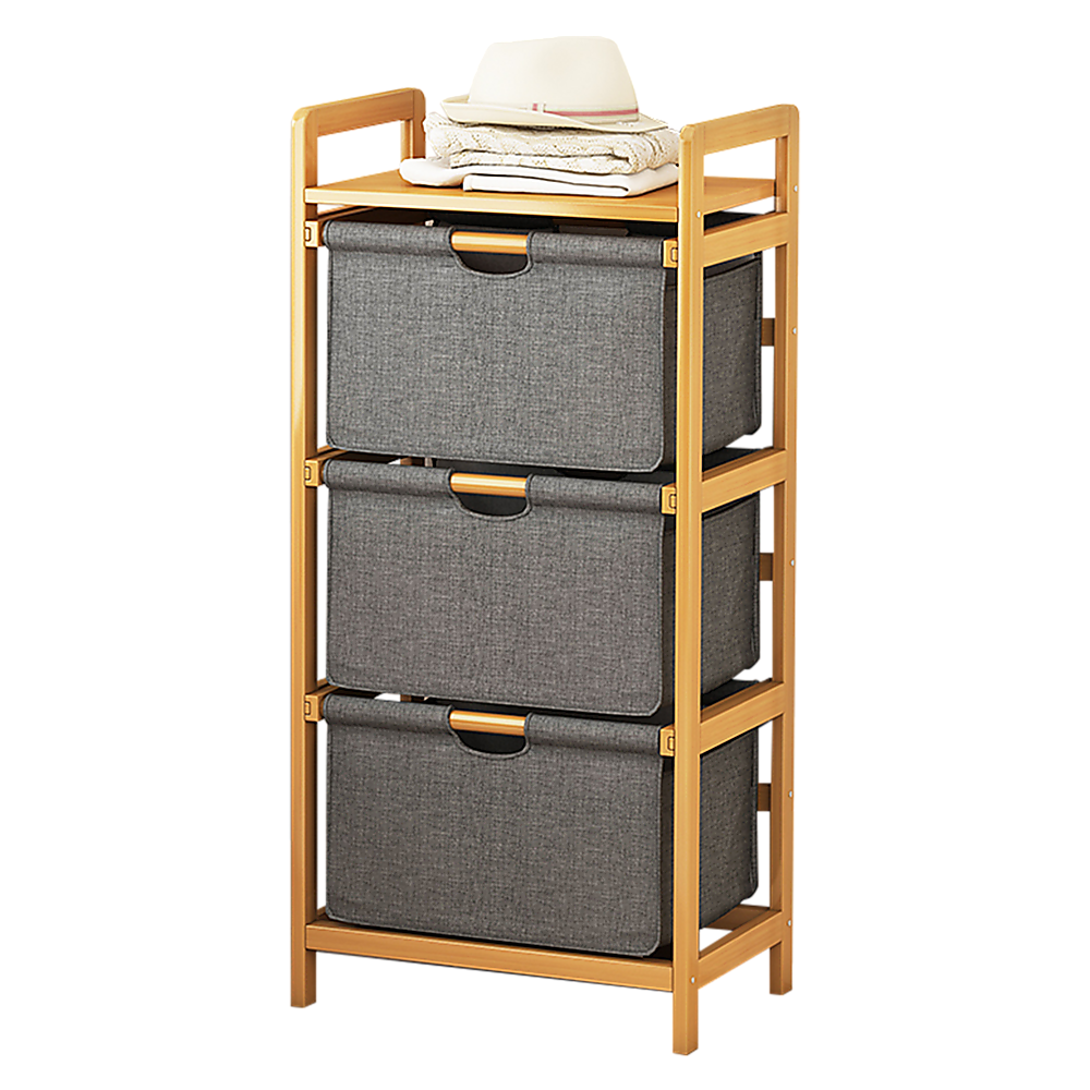 Bamboo Shelf with Storage Hamper – Wooden Organiser with 3 Laundry Bags — image 4