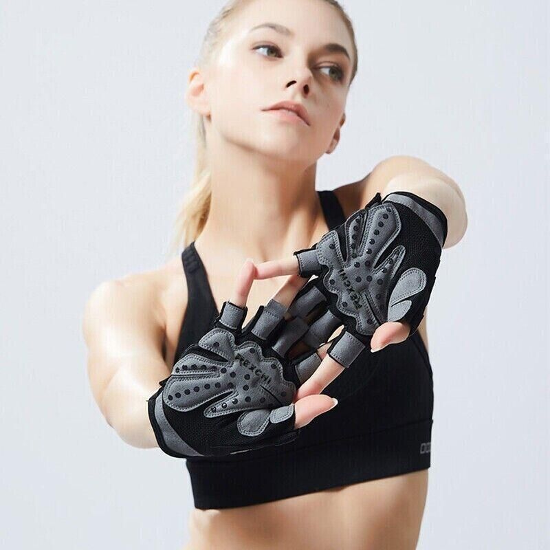 L Size Women Fitness Gym Training Gloves Half Finger Gel Weight Lifting Workout Gloves - Grey โ image 5