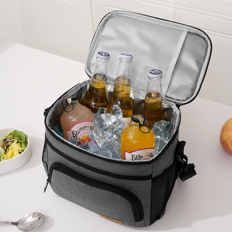Grey Insulated Lunch Bag Cooler Tote - 9L Leakproof Thermal Lunch Box with Shoulder Strap & Pockets for Work, Picnic, Travel โ image 2