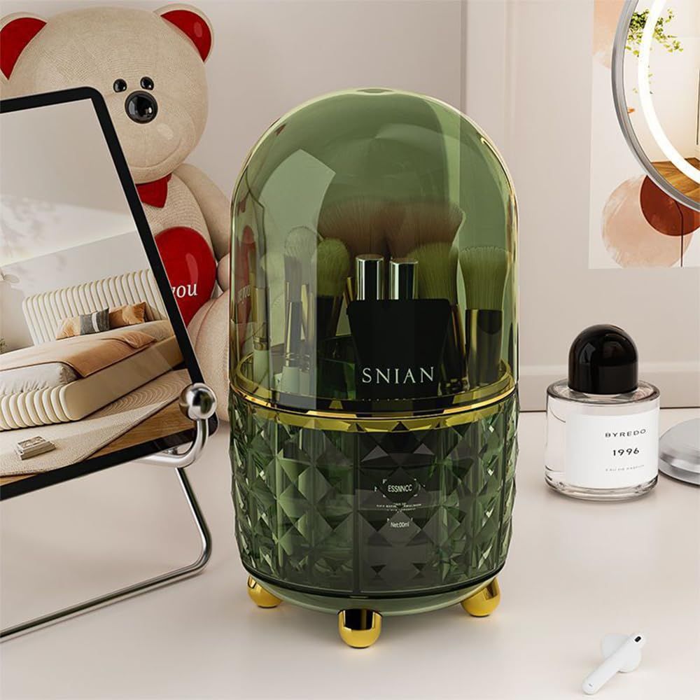 Makeup Brush Holder with Dustproof Lid, 360° Rotating Makeup Organizer, Spinning Cosmetic Organizer Pen Holder for Vanity Bathroom — image 5