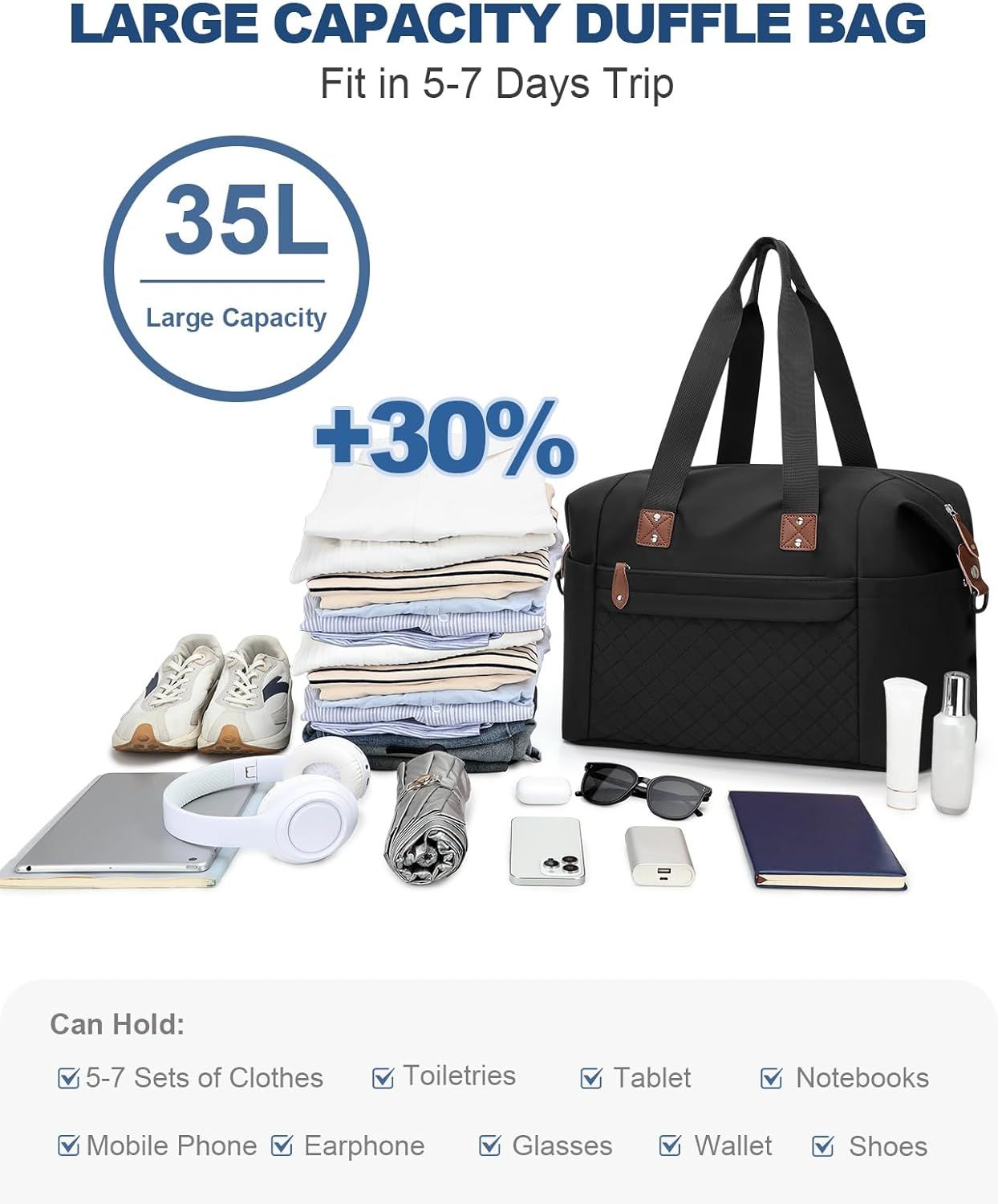 Travel Duffle Bag, Waterproof Weekender Overnight Hospital Bags for Women Men with Toiletry Bag Lightweight Carry on Personal Item Duffle Gym Bag for Travel โ image 4