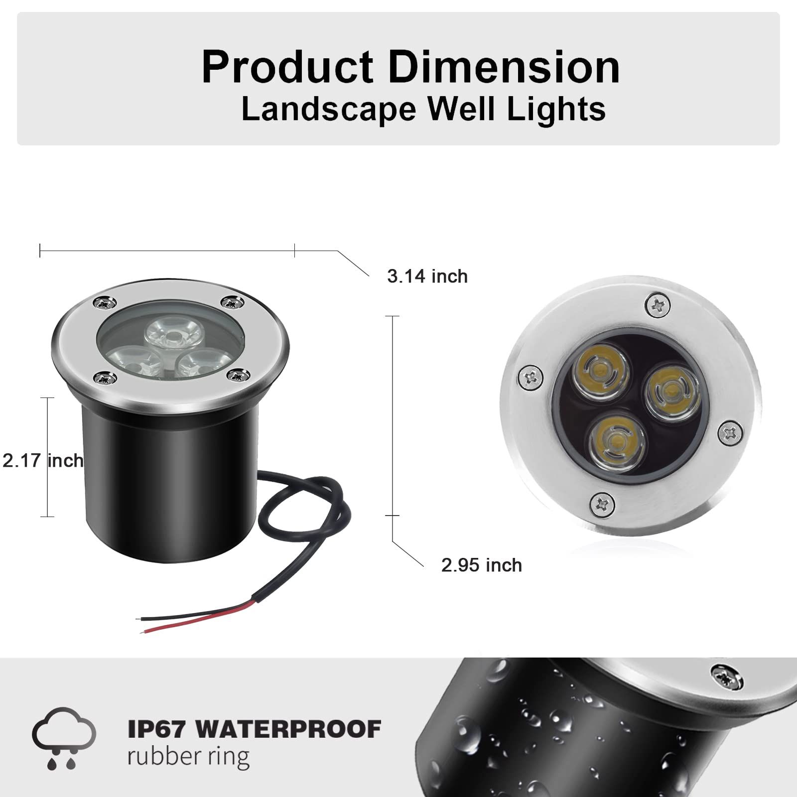 3pcs Low Voltage In-ground Lights LED Well Light Landscape Light 3W 12V 24V Waterproof IP67 Pathway Lights Outdoor (Cool White)