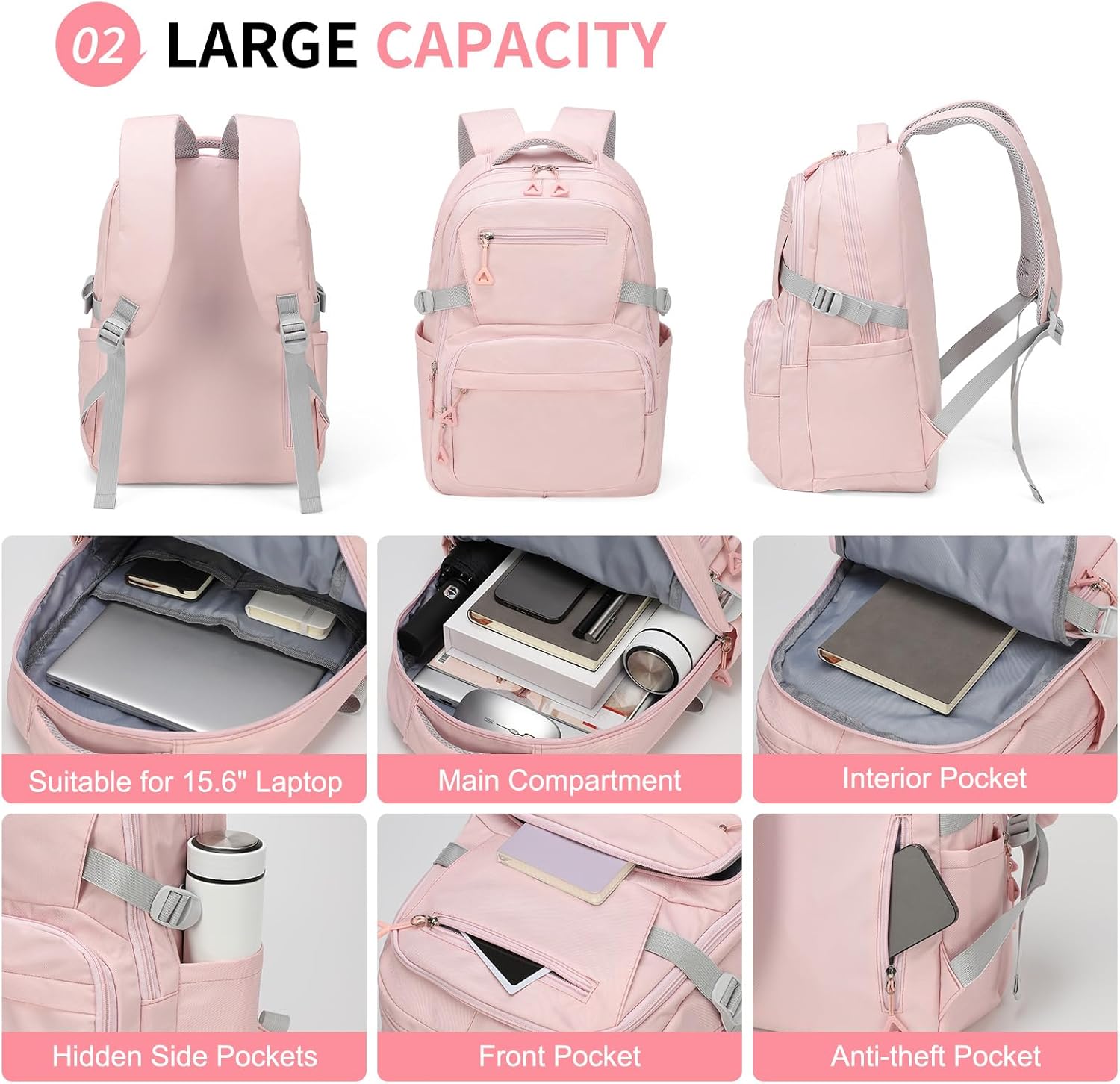 Girls Backpack, Lightweight Aesthetic Bookbag with Anti-Theft Pocket, Laptop Backpack for College and Daily Use — image 4
