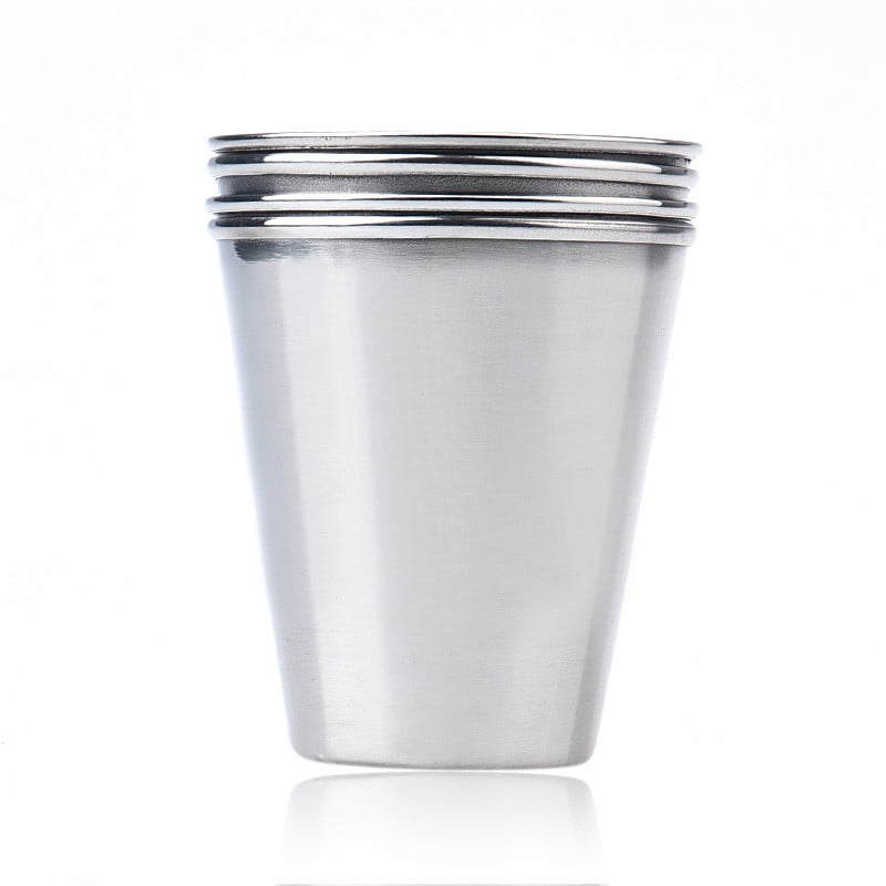 Wine Glass, 4 Small Wine Glasses with Sleeves, 4 Stainless Mug Tea Coffee Set Camping Steel Drinking Tumbler Cup of Glass and Bottle Z3-F — image 3