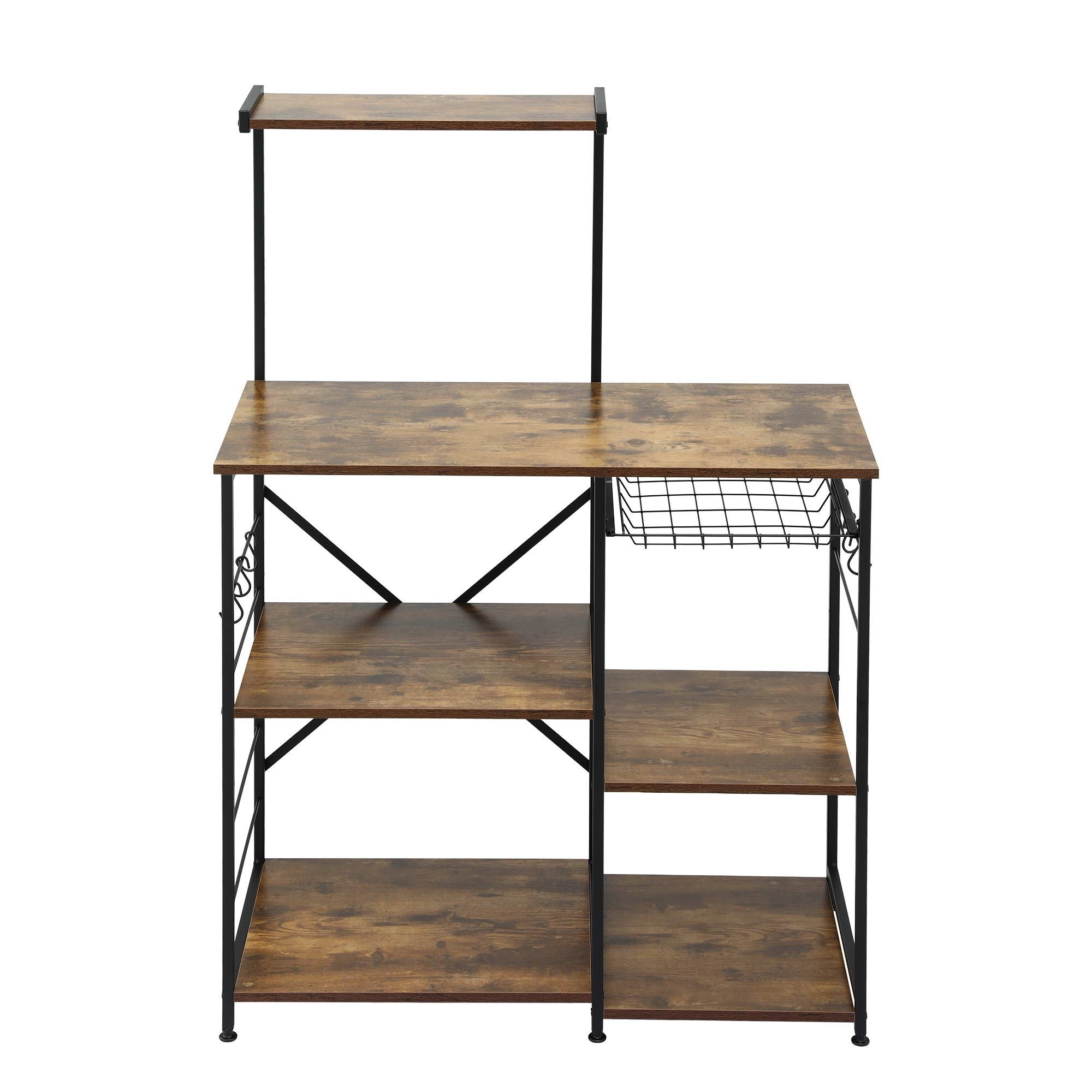 Artiss 4-Tier Kitchen Rack with Pull Out Basket 6 Hooks Microwave Storage Shelf โ image 4