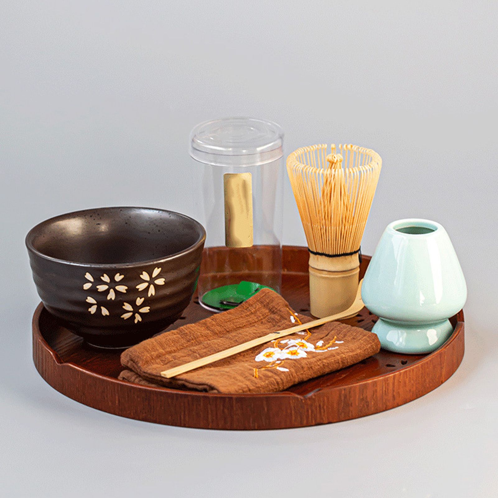 Tea Tray Cherry Blossom Pattern Wooden Tea Plate Green Tea Baking Serving Plate for Home Tea House Round — image 5