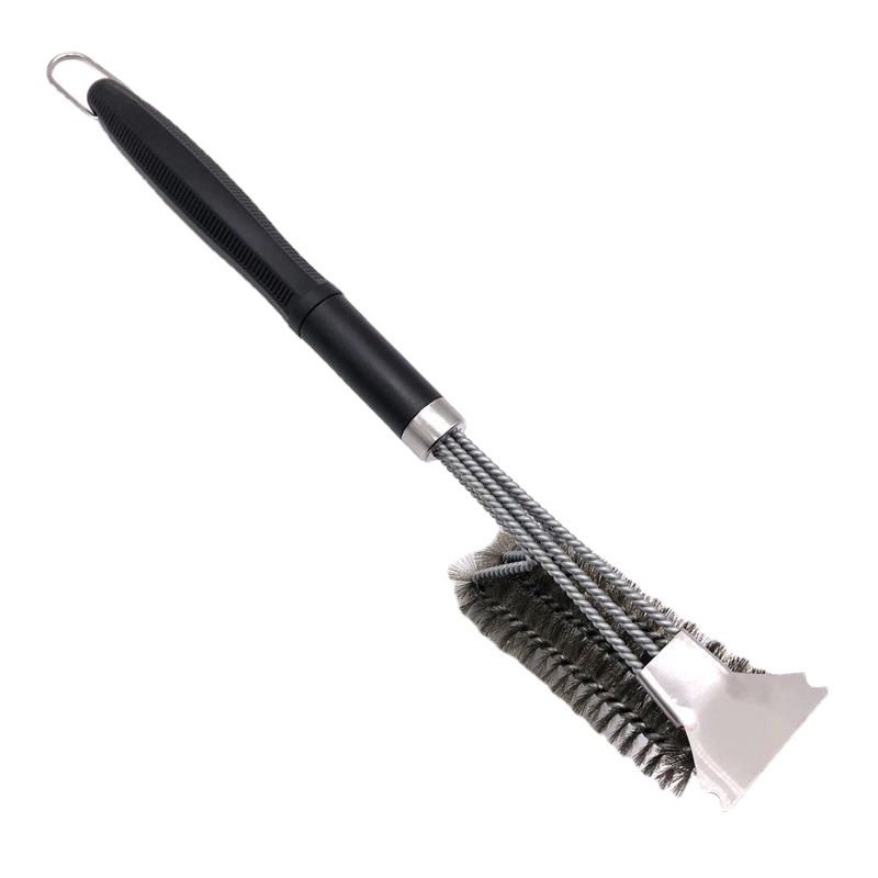 BBQ Grill Cleaning Brush with 3-Row Stainless Steel Wire Bristles, Detachable Handle and Scraper - Heavy Duty BBQ Cleaning Tool for Grill Grates, Smokers and