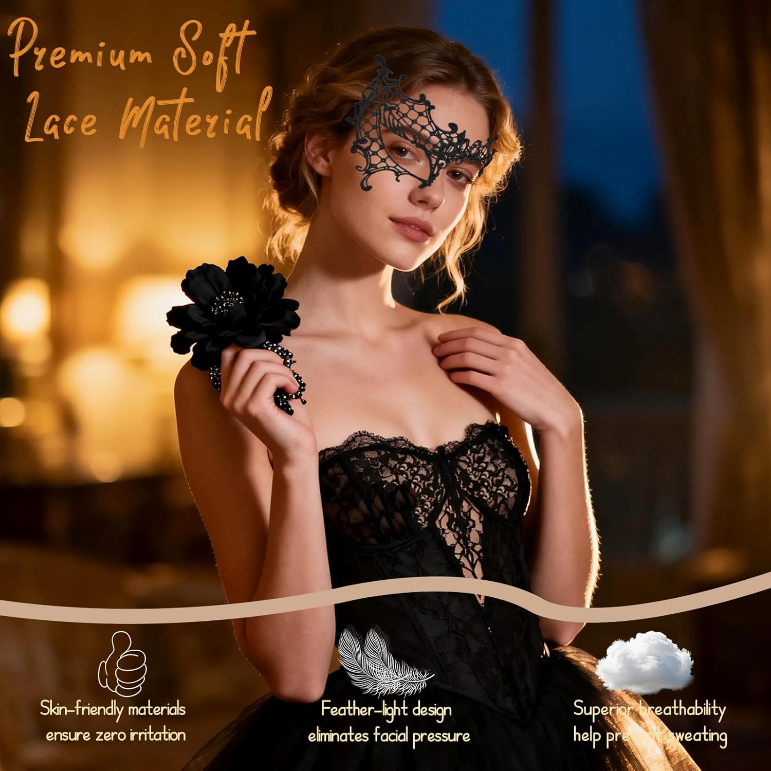 Masquerade Mask for Women, Lace Half Face Venetian Masks with Peacock Feathers Mardi Gras Party Masks Costume โ image 5
