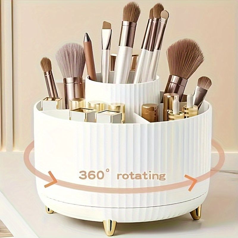 360 Degree Rotating Makeup Organizer Plastic Makeup Organizer 5 Compartment - Pink - Size 01 — image 2