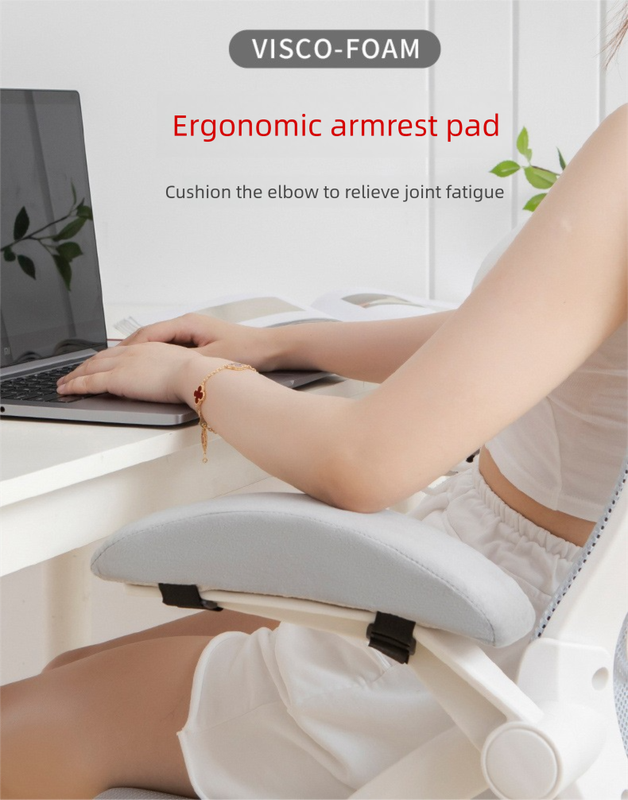A pair of Ergonomic Chair Armrest Pads High Density Foam Elbow Support Cushion Pink Curved Design for Office & Gaming Chairs Relief Pressure Non-Slip Cover — image 2