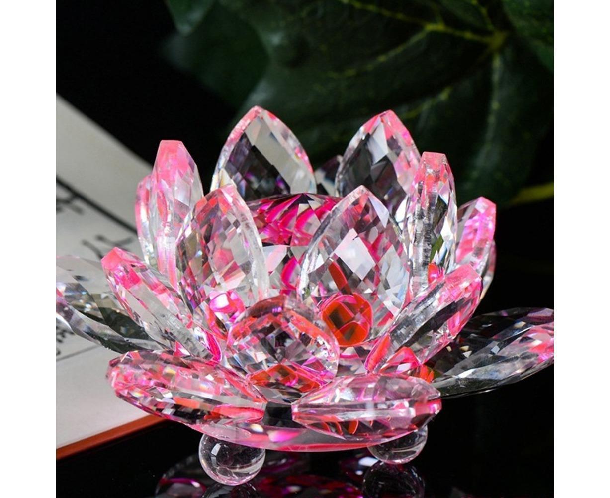 Artificial Crystal Lotus Buddhism Ornament Feng Shui Home Decor Collection Gift-Pink — image 3
