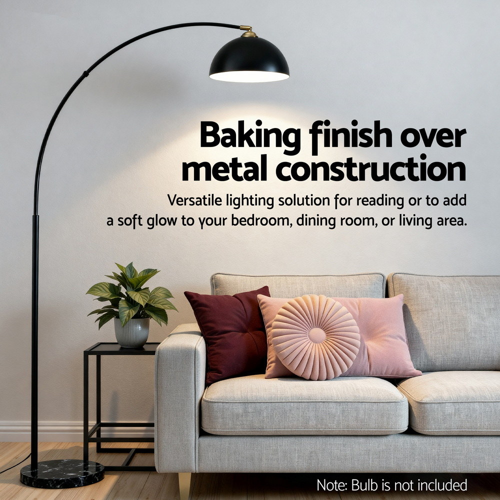 Artiss Modern Arched Floor Lamp Black Standing Heavy-Duty Marble Base for Living Room Bedroom โ image 2