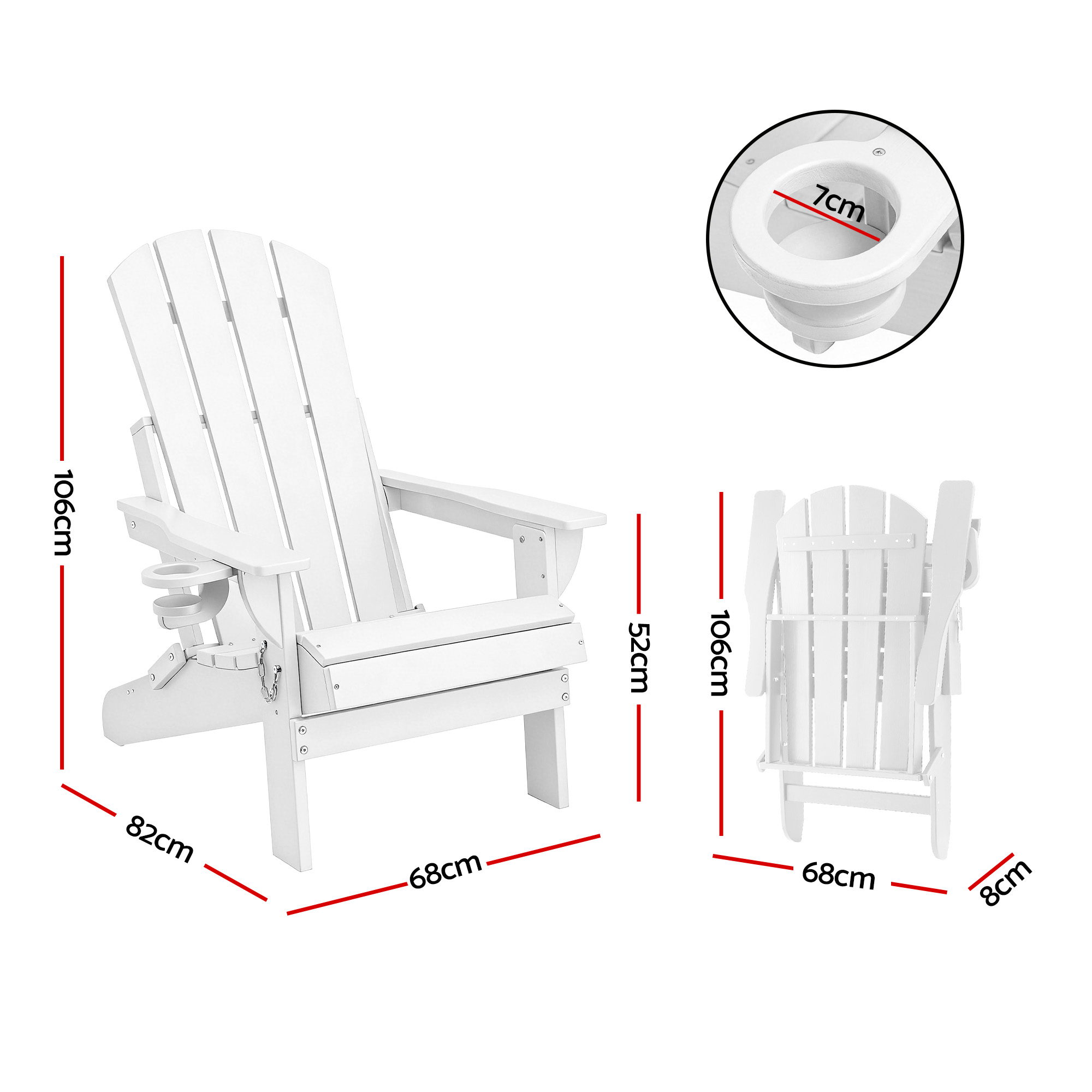 Gardeon Outdoor Chairs Folding Adirondack Beach Chair HDPE Sun Lounge Patio Furniture Garden White — image 2