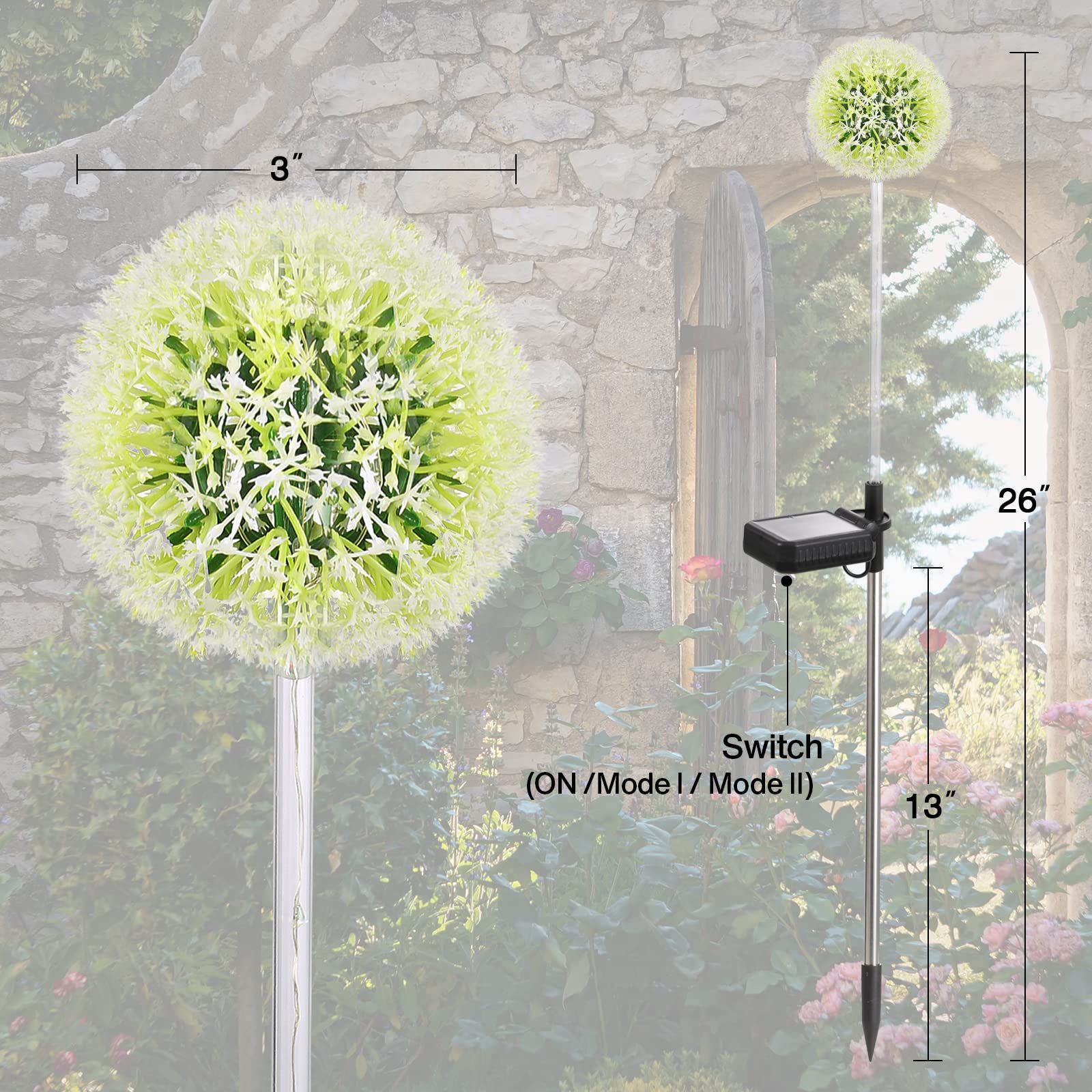 Solar Garden Lights Outdoor, 4 Pack Dandelion Solar Outdoor Lights Decorative with Colorful LED Lights, Upgraded Waterproof Solar — image 5