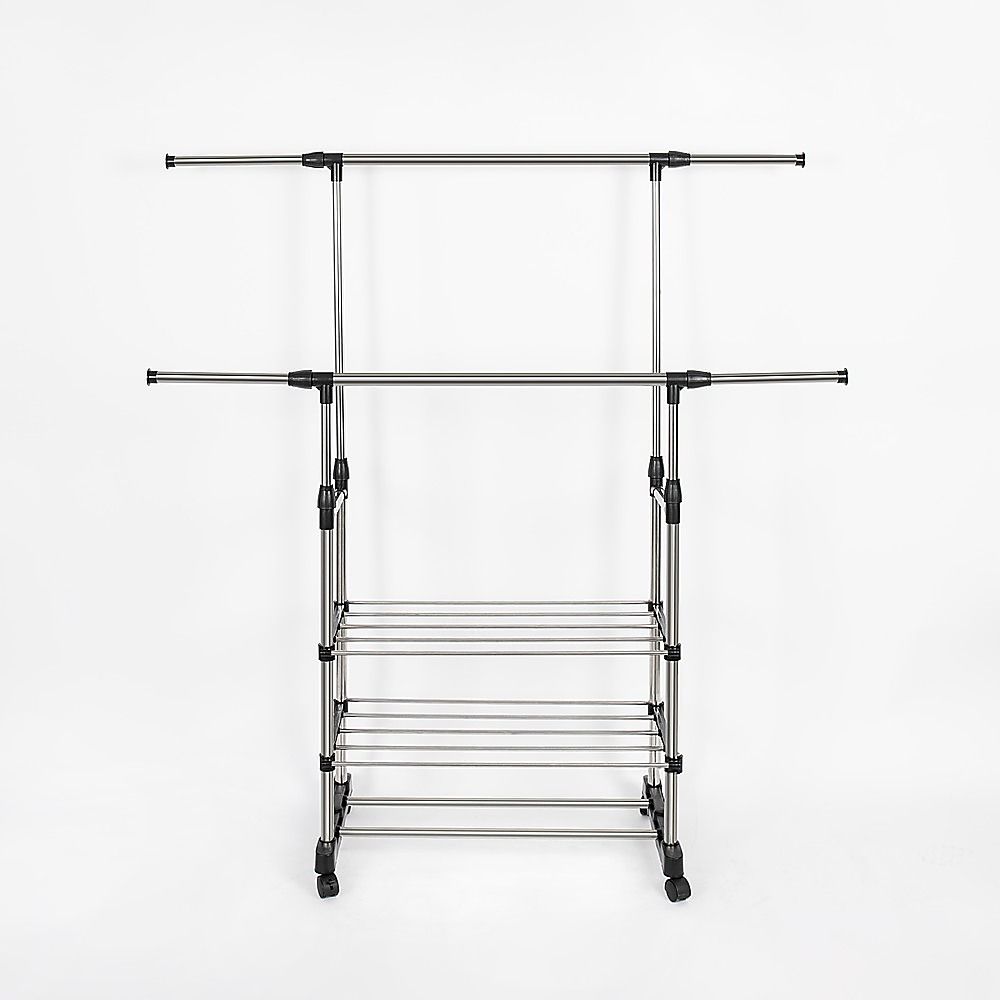 Heavy Duty Commercial Garment Rack Double Bar Rolling Collapsible Clothing Shelf โ image 4