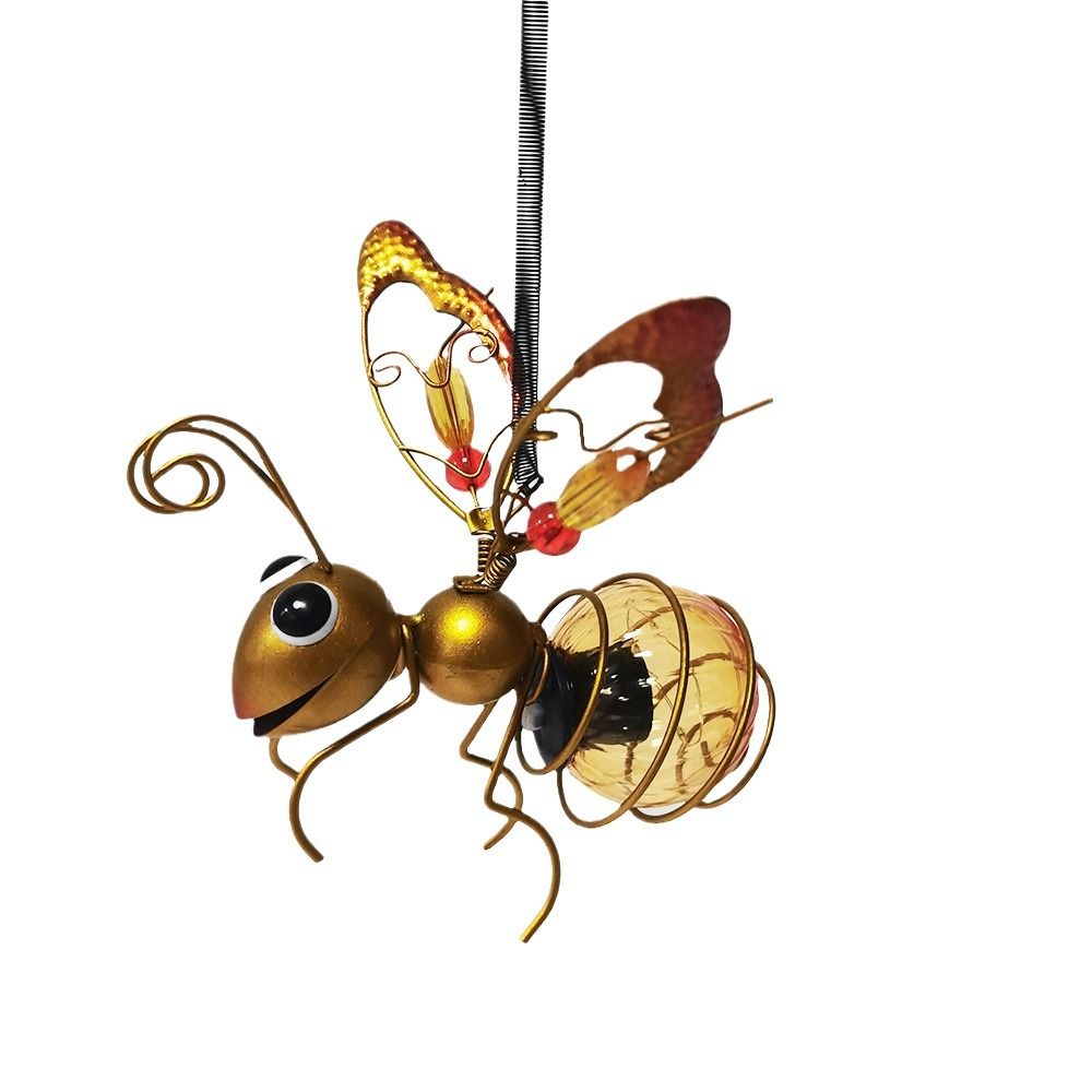 2pcs Solar-Powered Hanging Bee Light - Metal LED Outside Bugs with Bouncy Springs - Solar Fairy Lights for Outside Garden Decor Backyard Balcony Porch Spring