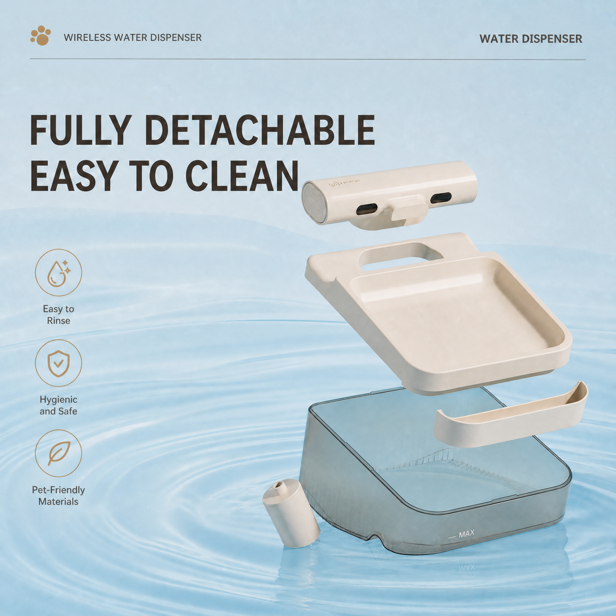 White Cat Water Fountain 3L,6 Filters Included, Cordless Pet Water Dispenser for Cats & Small Dogs,Wireless Pet Fountain, Smart Sensor, 3 Modes, Quiet — image 5