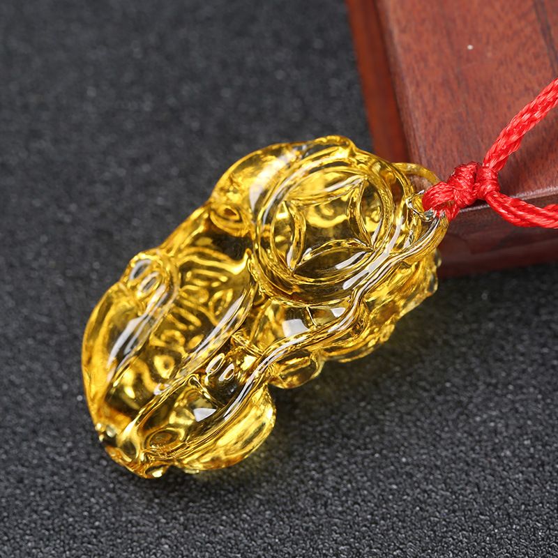 Glass Citrine Pixiu Pendant Necklace Citrine three-money brave pendant (black rope) — image 5