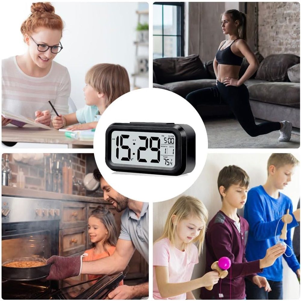 2pcs Digital Alarm Clock with Display, Desk Smart Electronic Small Clock with Indoor Temperature, Backlight, Battery Operated, for Home Bedroom Kids Office — image 4