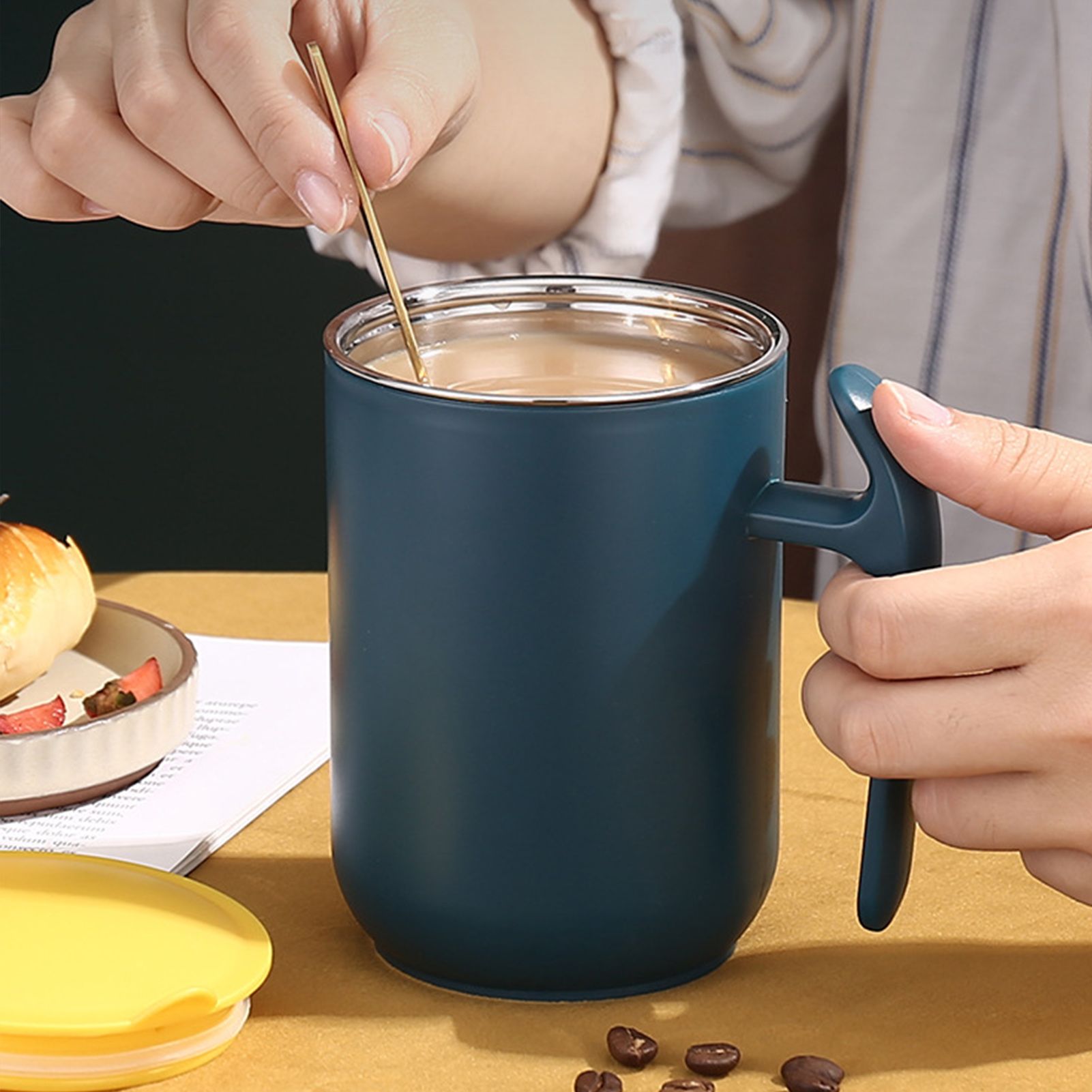 550ml Stainless Steel Double Walled Mugs Leakproof Prevent Scalding Frosted Insulated Coffee Mugs for Home Cafe Office Dark Green 550ml — image 4