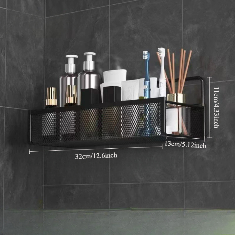 Wrought Iron Bathroom Storage Basket, Wall-Mounted Self-Adhesive Toothbrush Holder, Cosmetic & Condiment Shower Shelves, Kitchen & Bathroom โ image 5