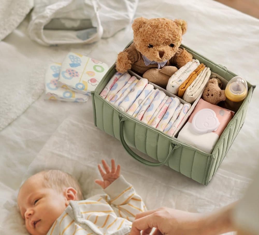 Breathable Water Resistant Baby Diaper Storage Basket Large Capacity Multifunctional for Home and Travel, Green — image 5