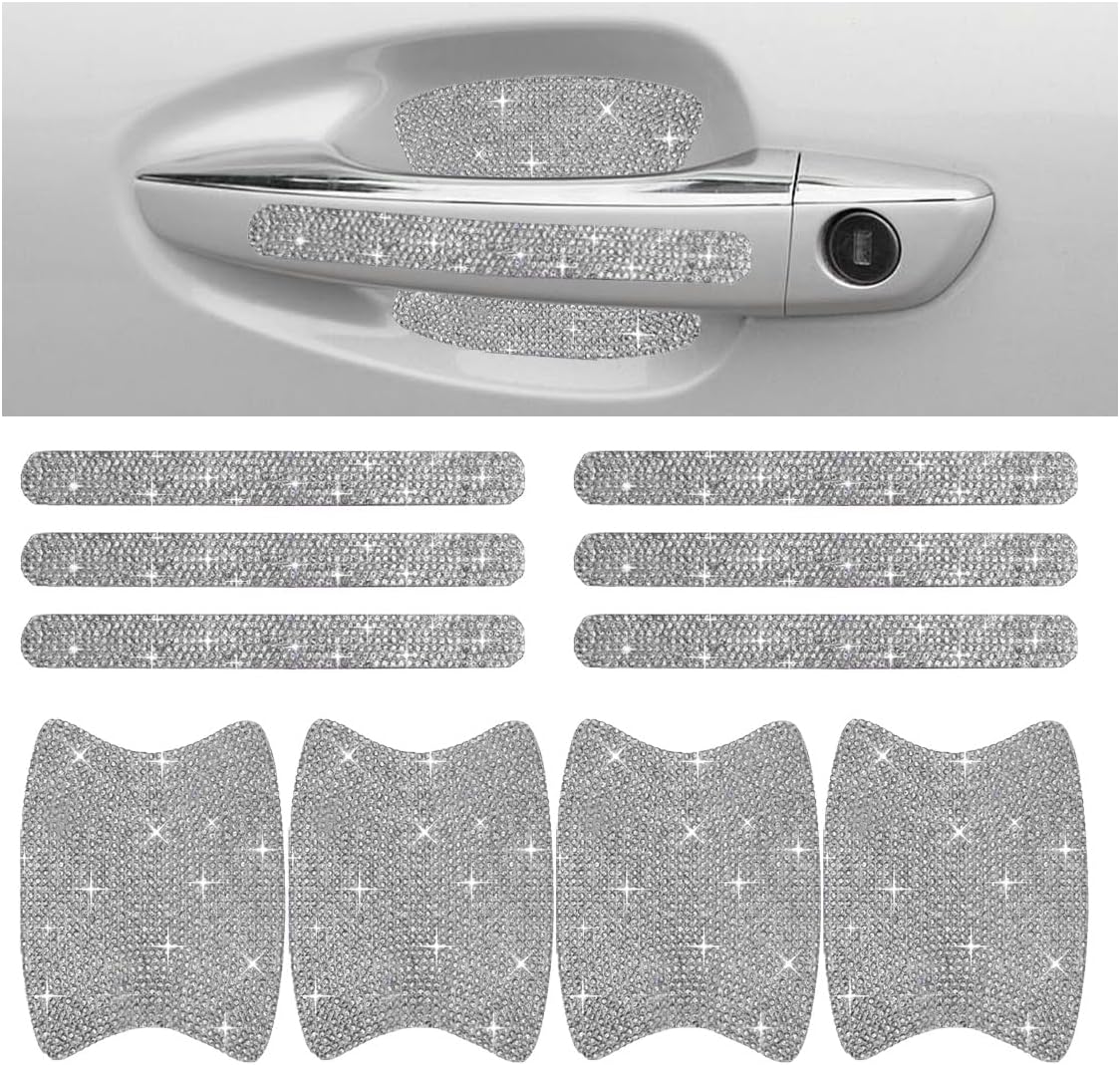 Bling Car Door Handle Protector, Bling Auto Doors Handles Sticker Anti-Scratch, Universal Car Door Handle Protective Cover, Shiny Rhinestone Auto Decor