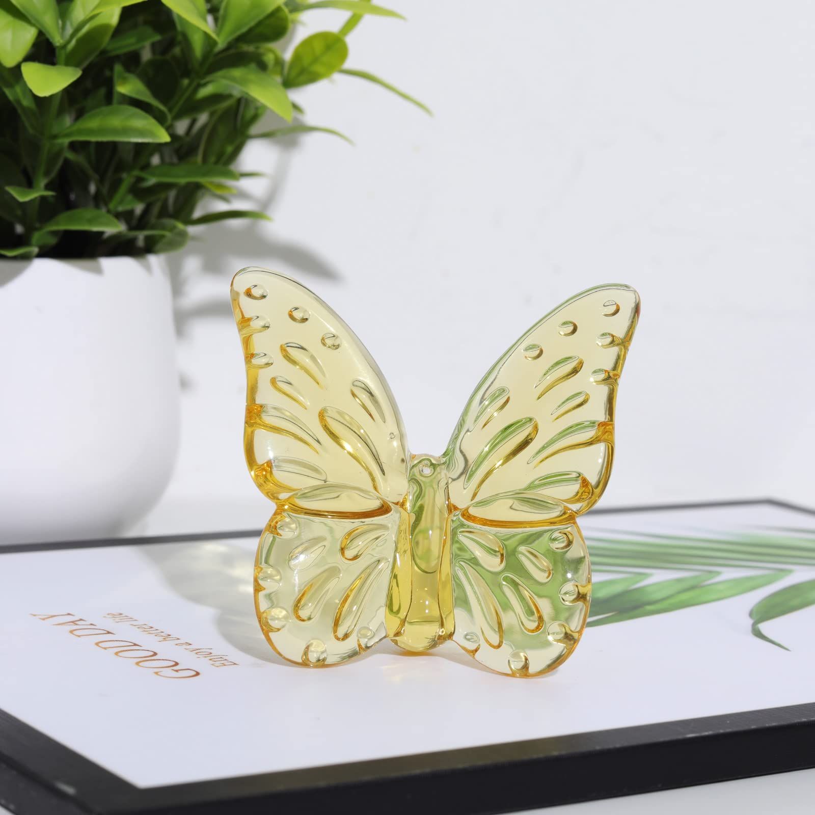 2pcs,Crystal Butterfly Figurine Collectibles, Crystal Glass Ornament Statue for Home Office Paperweight Table Decoration-Amber — image 3