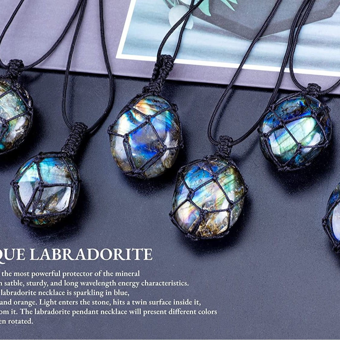 Black Healing Stones Necklace,Healing Crystal Necklace for Women Men Natural Gemstone Necklace Pendant Wrap Braid — image 5