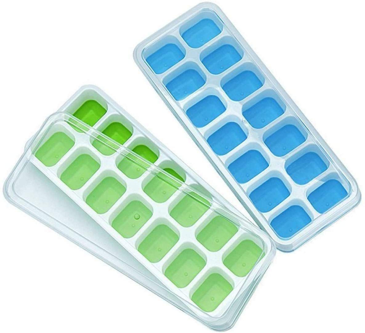 Silicone Easy-Release and Flexible 14-Ice Trays with Spill-Resistant Removable Lid, BPA Free, Durable and Dishwasher Safe, 2 Pack
