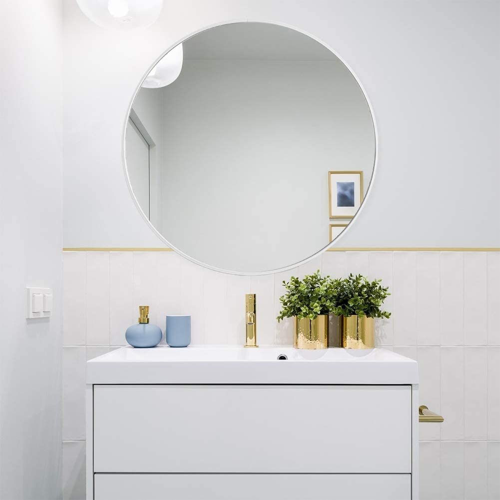 Slim Design 50CM White Bathroom, Living Room, Hallway Mirror Round Mirror Wall Decor Metal Frame — image 4