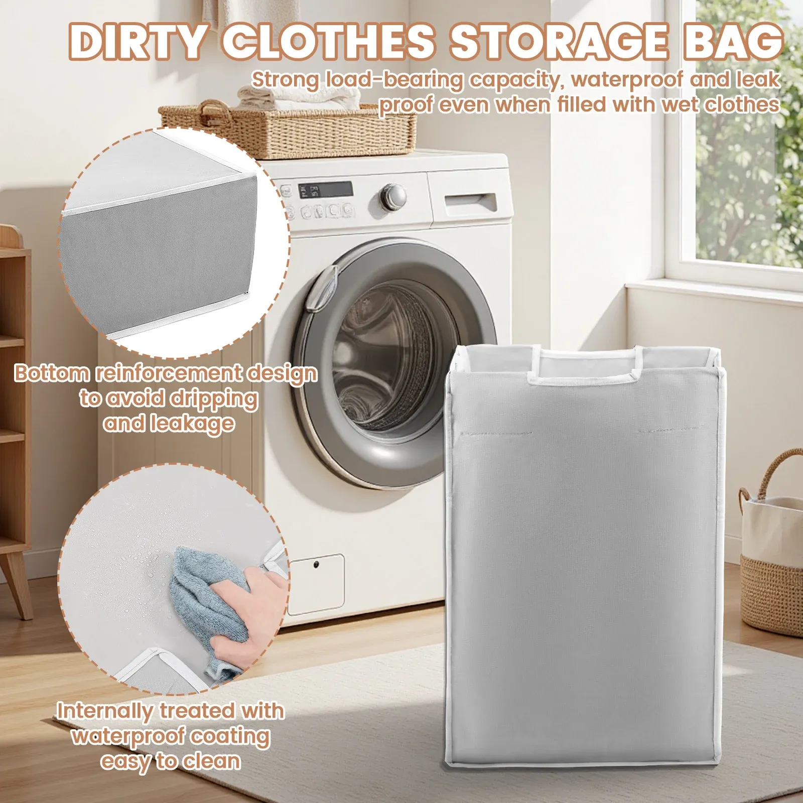 3 Pcs Laundry Sorter Cart Replacement Bags, Heavy Duty Oxford Hamper Liners for 3 Section Carts, Gray โ image 4
