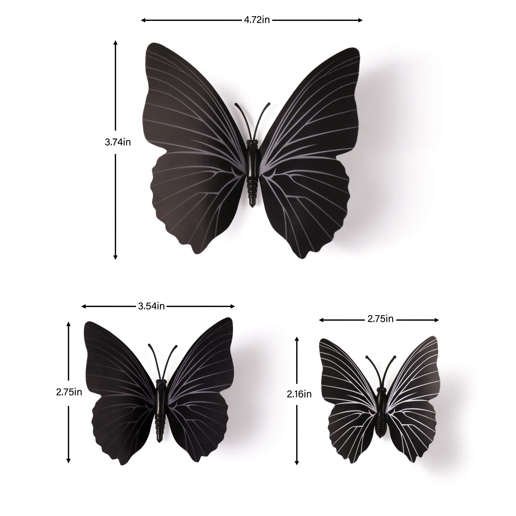 72 PCS Black Removable 3D DIY Beautiful Butterfly Wall Decals Colorful Butterflies Art Decor Wall Stickers Murals (Black) — image 2