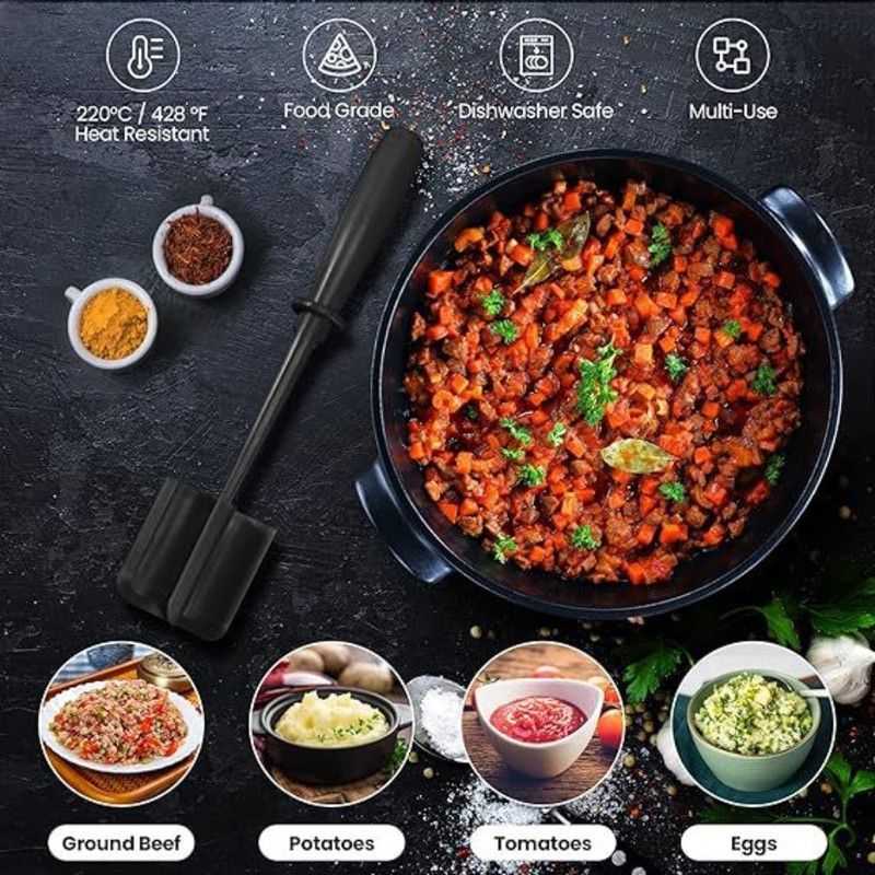 Food Grade Nylon 5-Blade Meat Chopper Spatula, Heat Resistant Non-Stick Ground Beef Masher Multi-Purpose Cooking Tool — image 6
