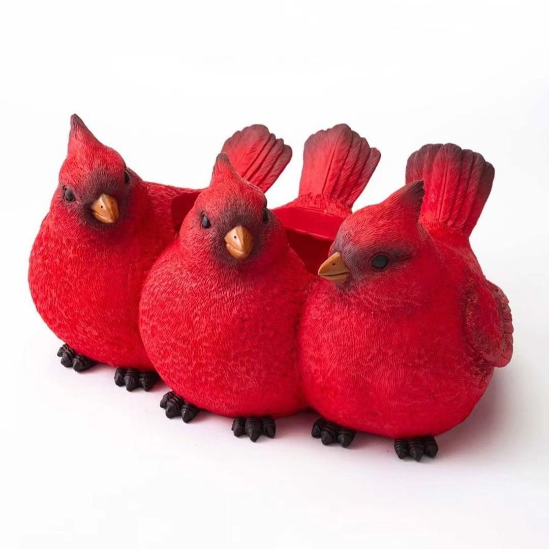 Indoor/Outdoor Red Birds Decorative Resin Planter for Flowers, Modern Decorative Flower Pot Plant Container for Home Garden Plant