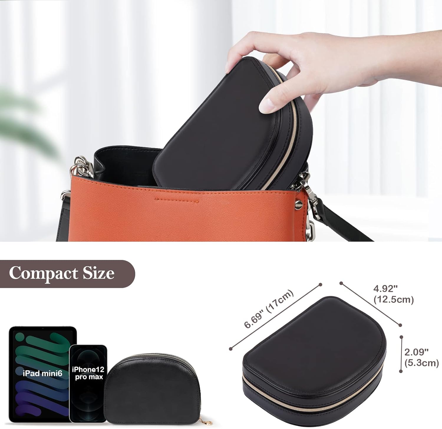 Travel Size Jewelry Box, Small Portable Seashell-shaped Jewelry Case, 2 Layer Mini Jewelry Organizer in PU Leather, Earring Necklace Bracelet Ring Holder Box — image 6