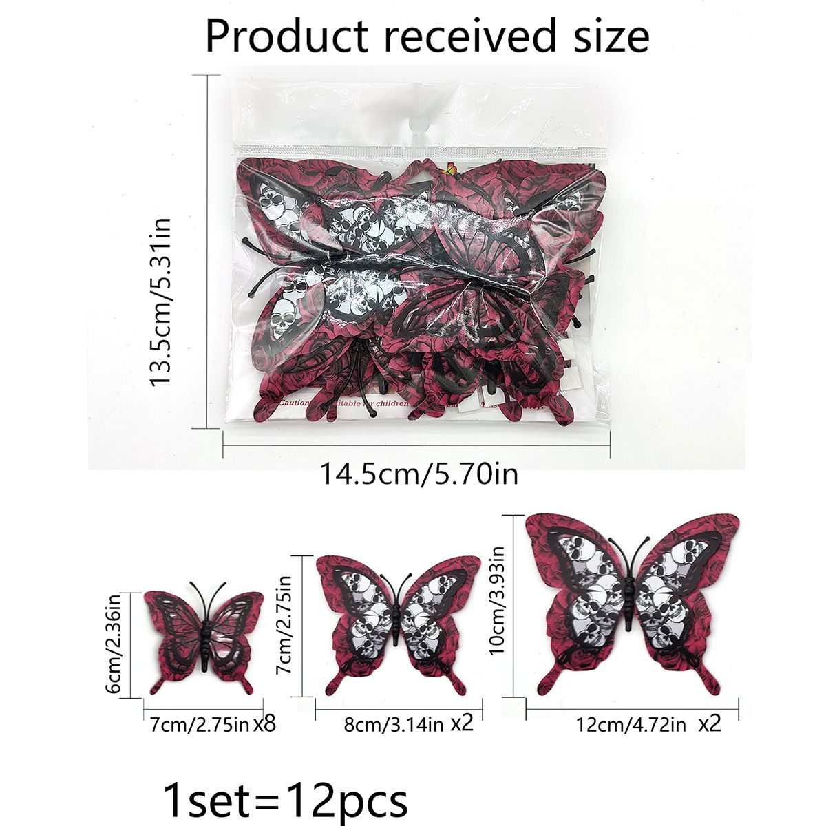 Halloween 3D Skeleton Butterfly Wall Stickers Living Room Decorations Indoor Bedroom Window Decor (12 pcs Red) โ image 4