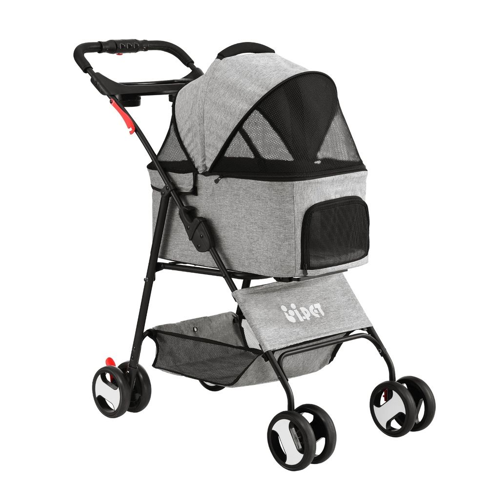 i.Pet Pet Stroller Dog Pram Cat Carrier Travel Large Pushchair Foldable 4 Wheels Grey โ image 2