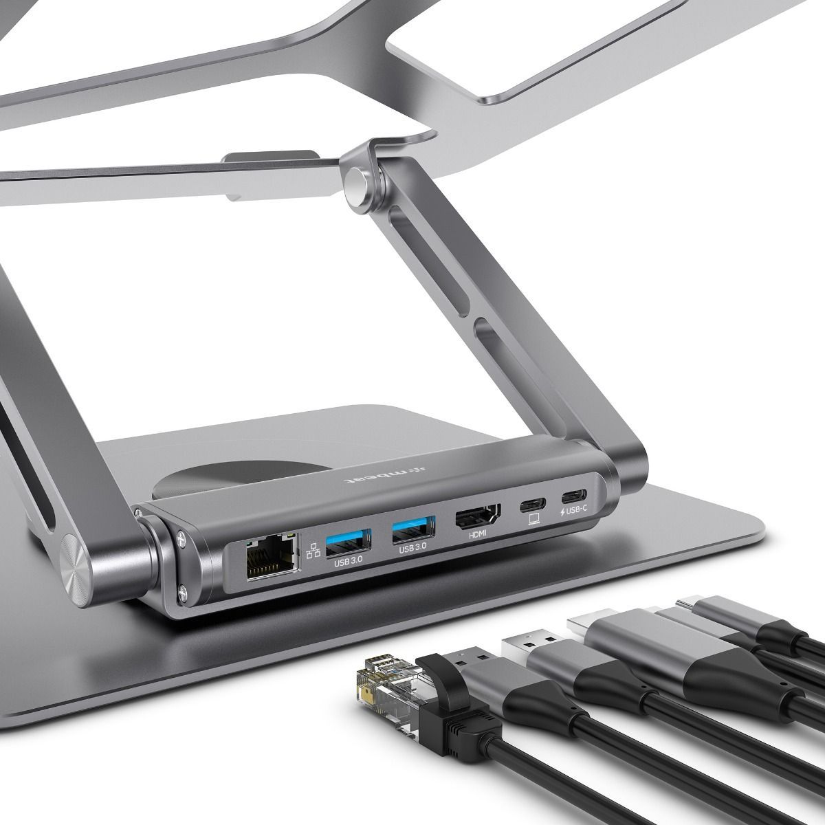mbeat Stage S12 Rotating Laptop Stand with USB-C Docking Station - Space Grey โ image 2