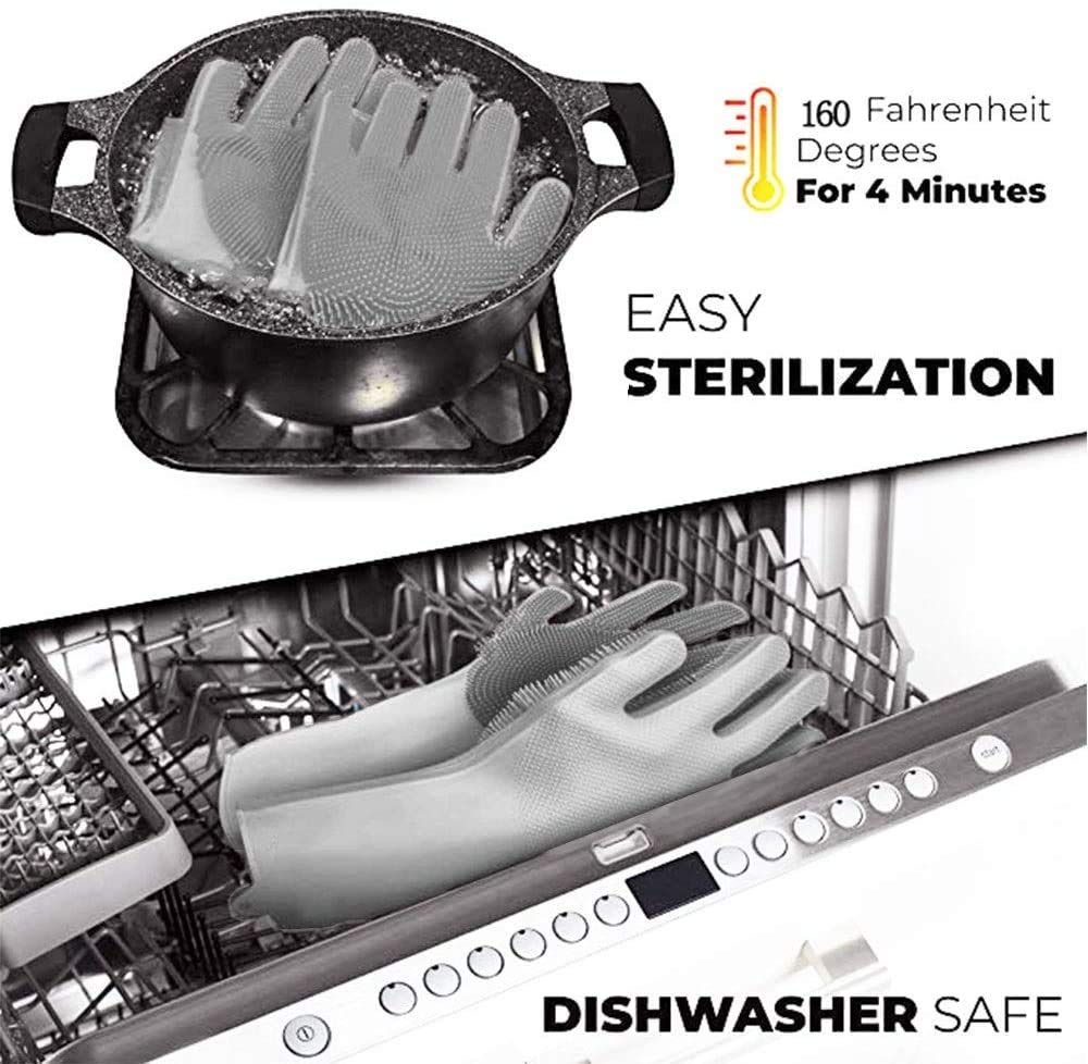 Reusable Silicone Dishwashing Gloves, Dishwashing Gloves with Scrubber, Household Kitchen Gloves, Pet Grooming — image 3