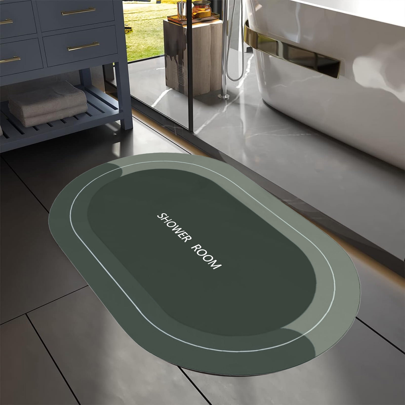 Oval Bathroom Rugs, Extra Soft Absorbent Bath Mat, 15.7"x23.6" Quicker Dry Washable Bath Mats for Bathroom, Tub and Shower, Non-Slip Bathroom Rug Black — image 5