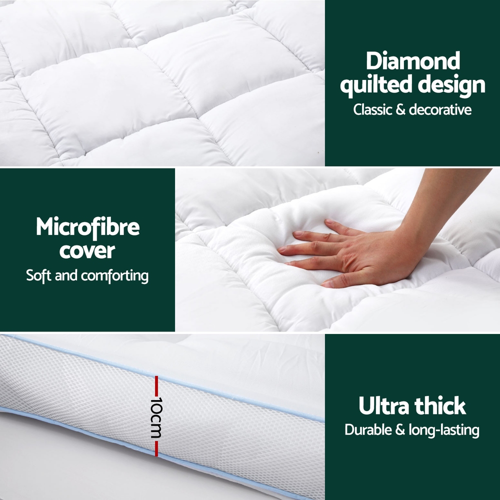 Giselle Bedding 1500GSM Bamboo Pillowtop Mattress Topper 10cm Thick Pad for Back Pain Relief, High Loft Cooling Underlay for Dorm & Guest Bed, 45cm Deep Pocket โ image 6