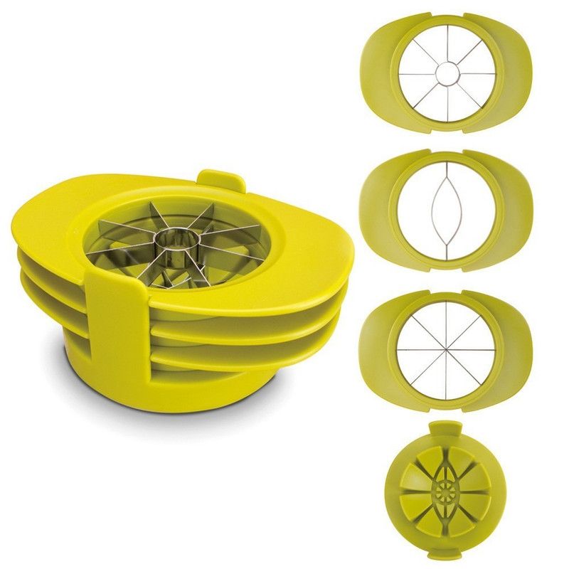 3-in-1 Multi-Fruit Slicer Set, Apple, Mango, and Tomato Cutter, Stackable Vegetable Cutting Kitchen Tool—Light Green