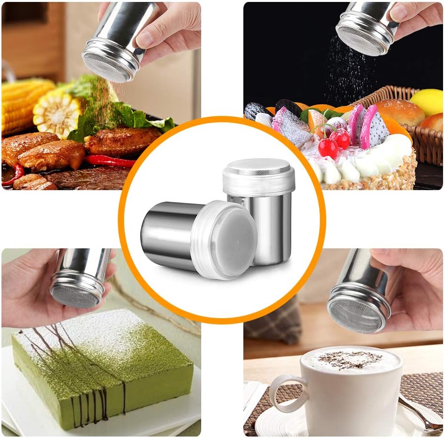 2pcs Powder Sugar Shakers+ 2pcs Salt and Pepper Shakers with Handle,Shakers For Cinnamon Sugar Pepper Powder Cocoa Flour Salt โ image 5