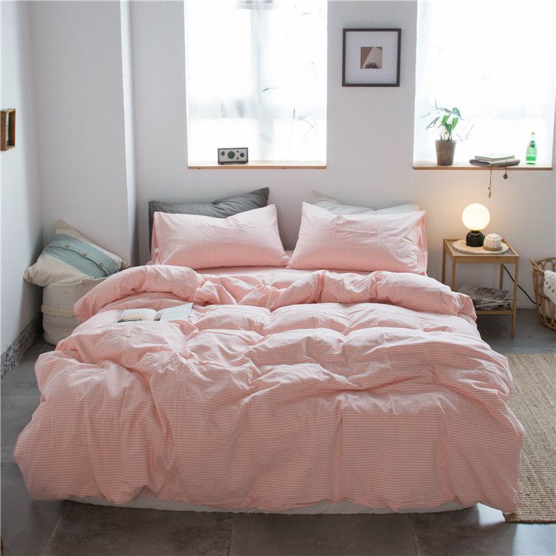 Cotton 4 Piece Set Modern Minimalist White Bed sheet kit_1.8m bed-quilt cover 200 × 230cm (four-piece set)