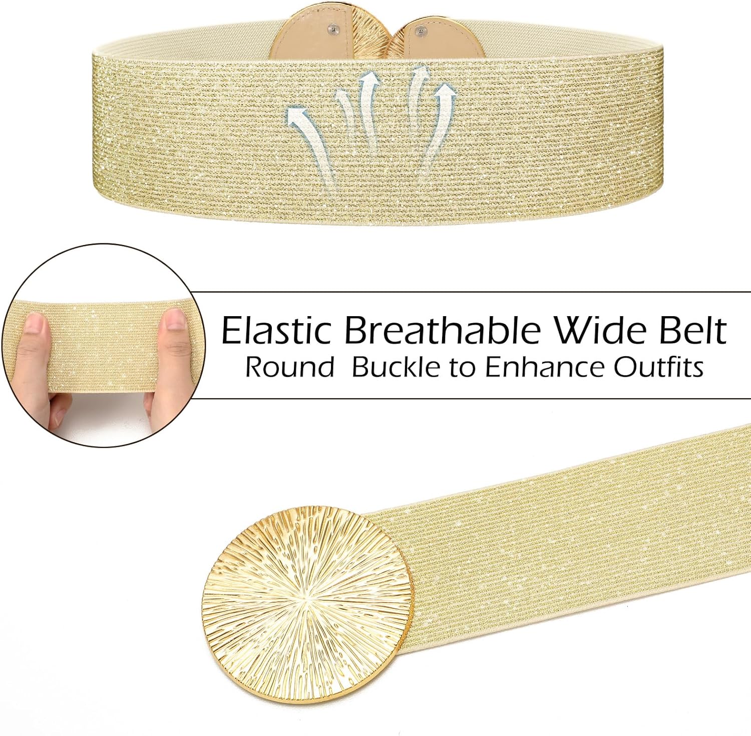 Wide Stretchy Belts for Women Dresses Elastic Waist Cinch Womens Belt with Gold Buckle — image 2