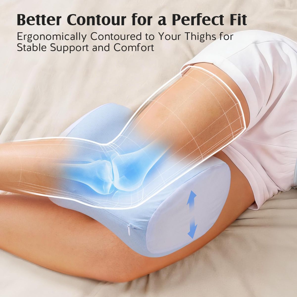 Knee Pillow for Side Sleepers, Memory Foam Leg Pillow with Adjustable & Detachable Strap, Ergonomic Support for Back, Hip, Knee, Sciatica Pain Relief — image 4