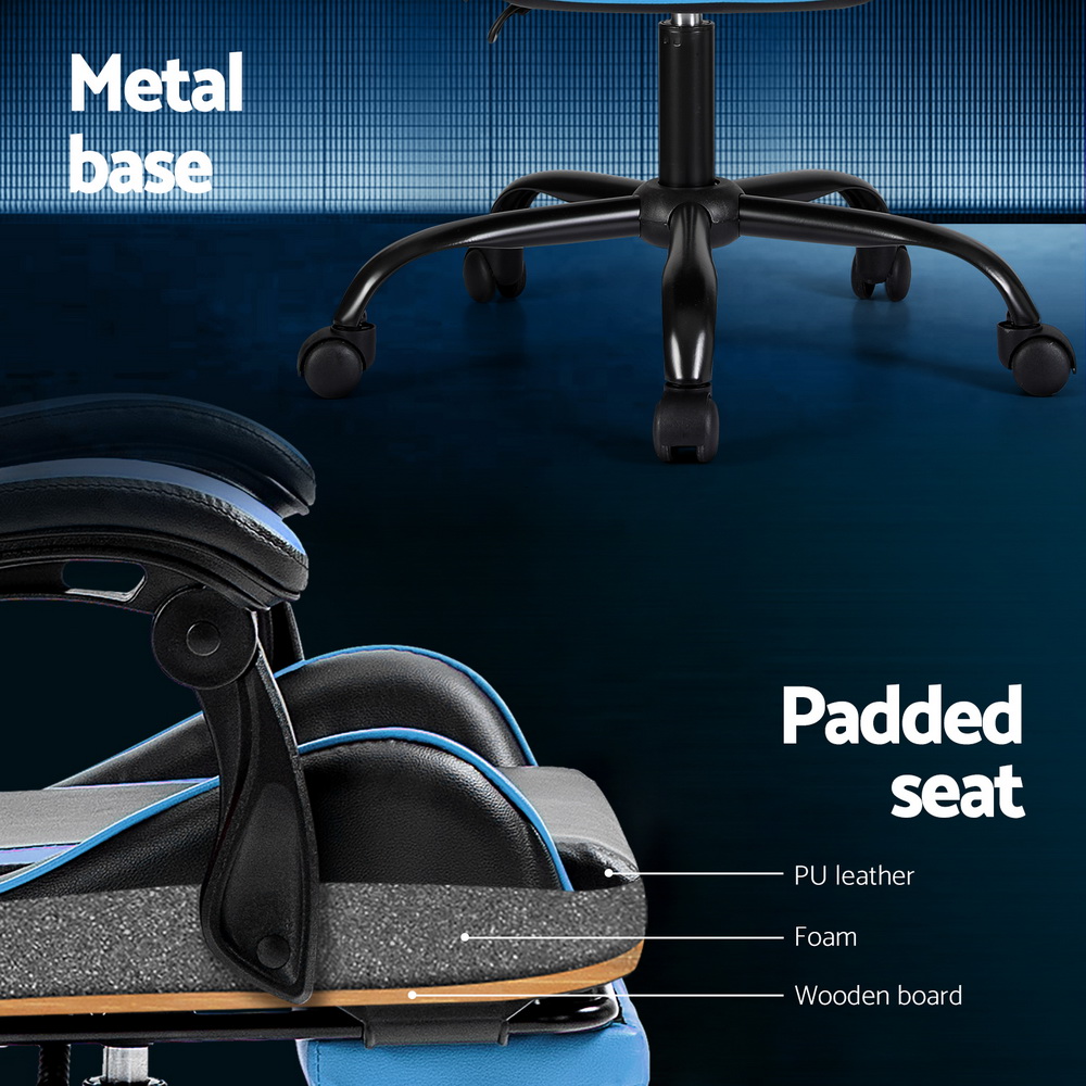 Artiss 2 Point Massage Gaming Office Chair Footrest Cyan Blue — image 6