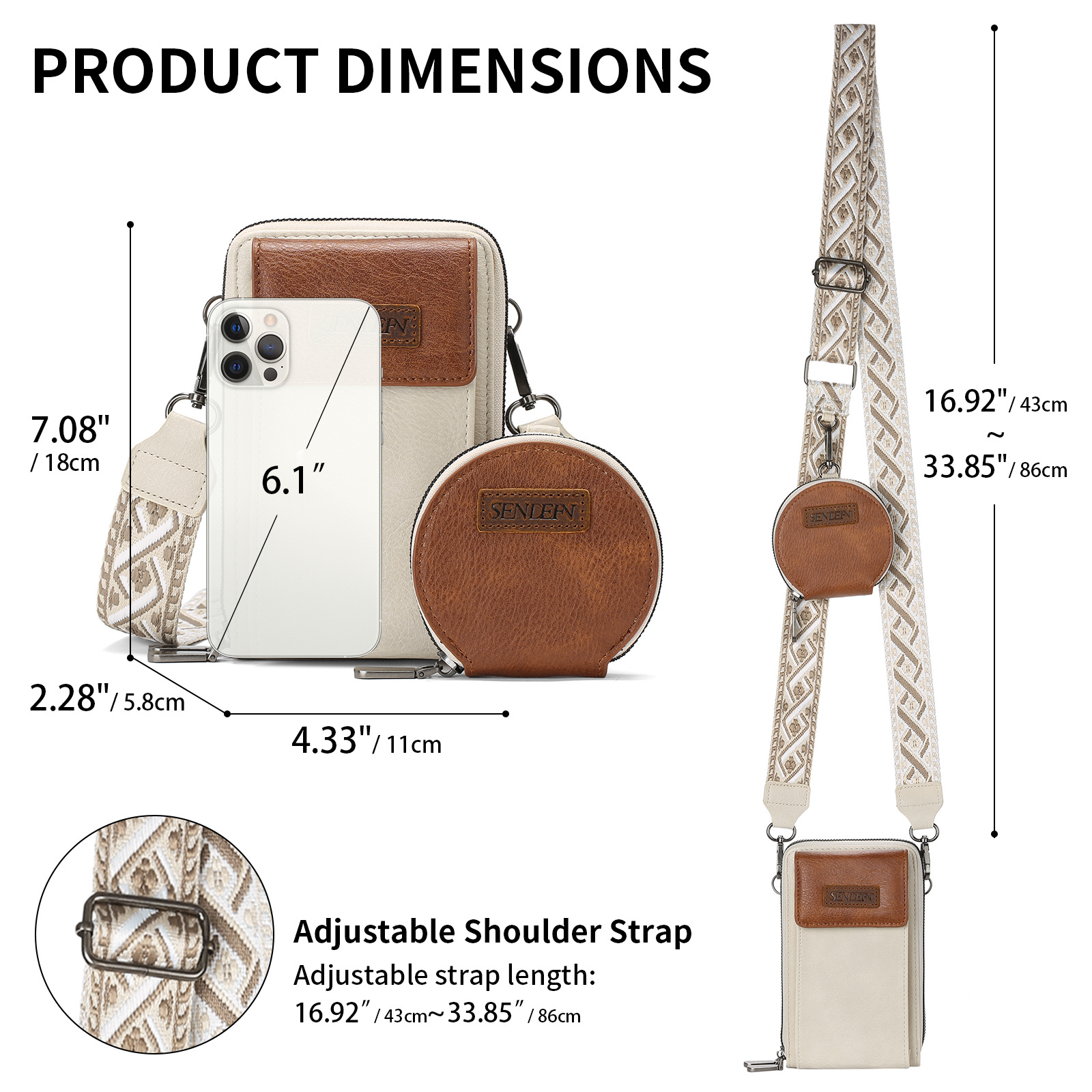 Women's Crossbody Phone Bag with Coin Pouch PU Leather Shoulder Purse Adjustable Wide Strap for Travel & Daily Use Black — image 4