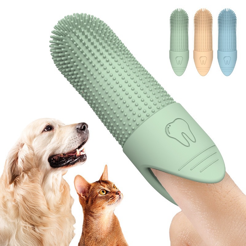 4 Pcs Green Soft Silicone Pet Finger Toothbrush - Gentle Dental Care for Dogs & Cats, Tartar & Plaque Remover — image 4